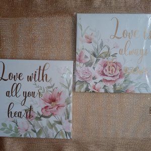 Wall Art 2-Set 8" x 8" Unframed CANVASES, "LOVE" QUOTES & ROSES, Special Moments